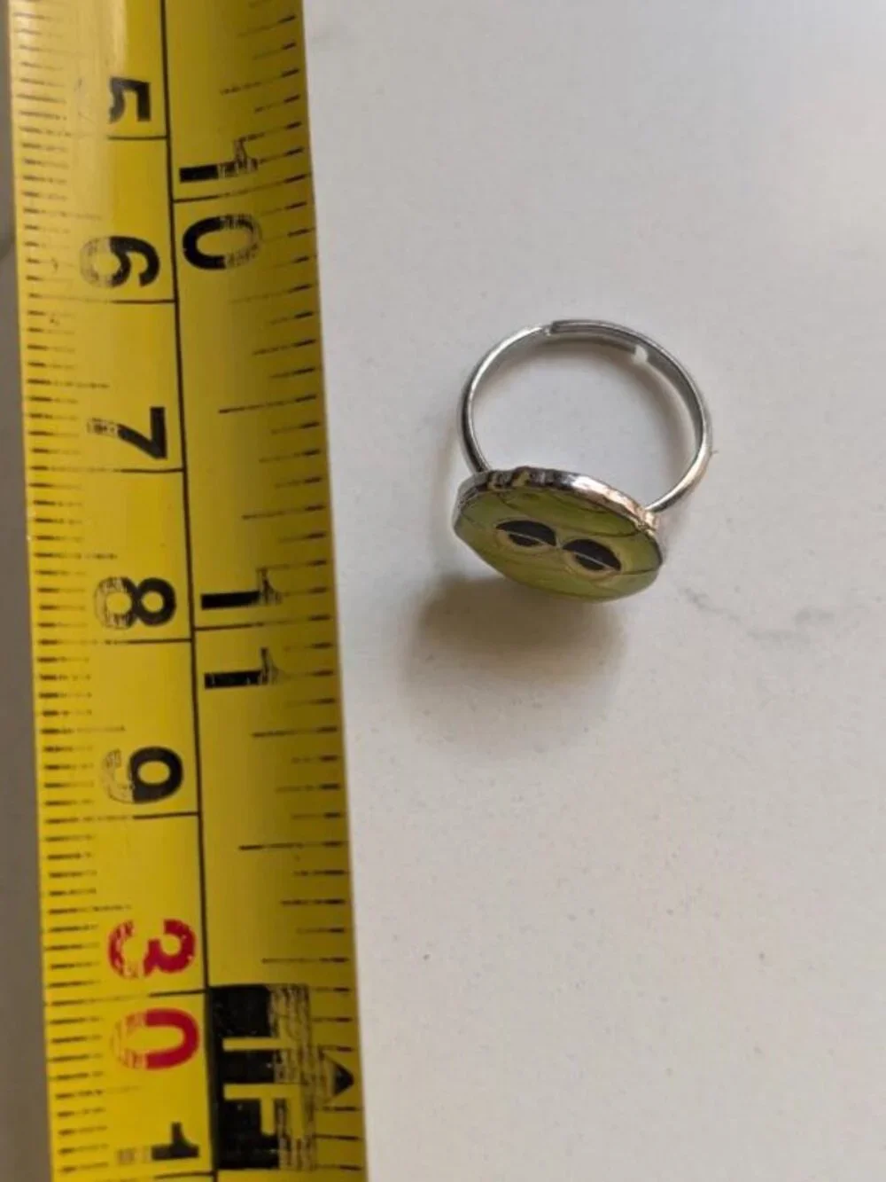 Rare & Cute Vintage Halloween Green Enameled Sleepy Mummy Ring